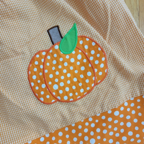 Cotton Pink Orange Gingham Pumpkin Applique Collared Dress, Size 2T - Picture 3 of 4